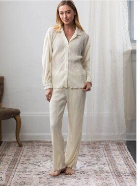 NEW NWT Waverles Small Pleated Bridal Pajama Set Ivory